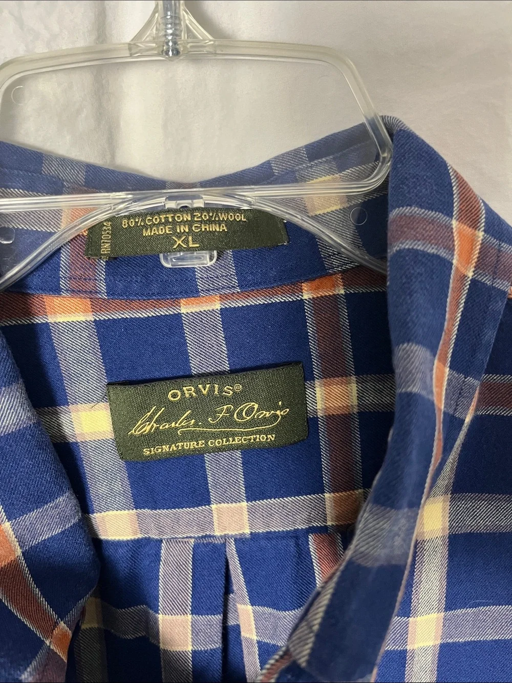Orvis Signature Collection Button-Down Flannel Shirt Wool Cotton Size XL
